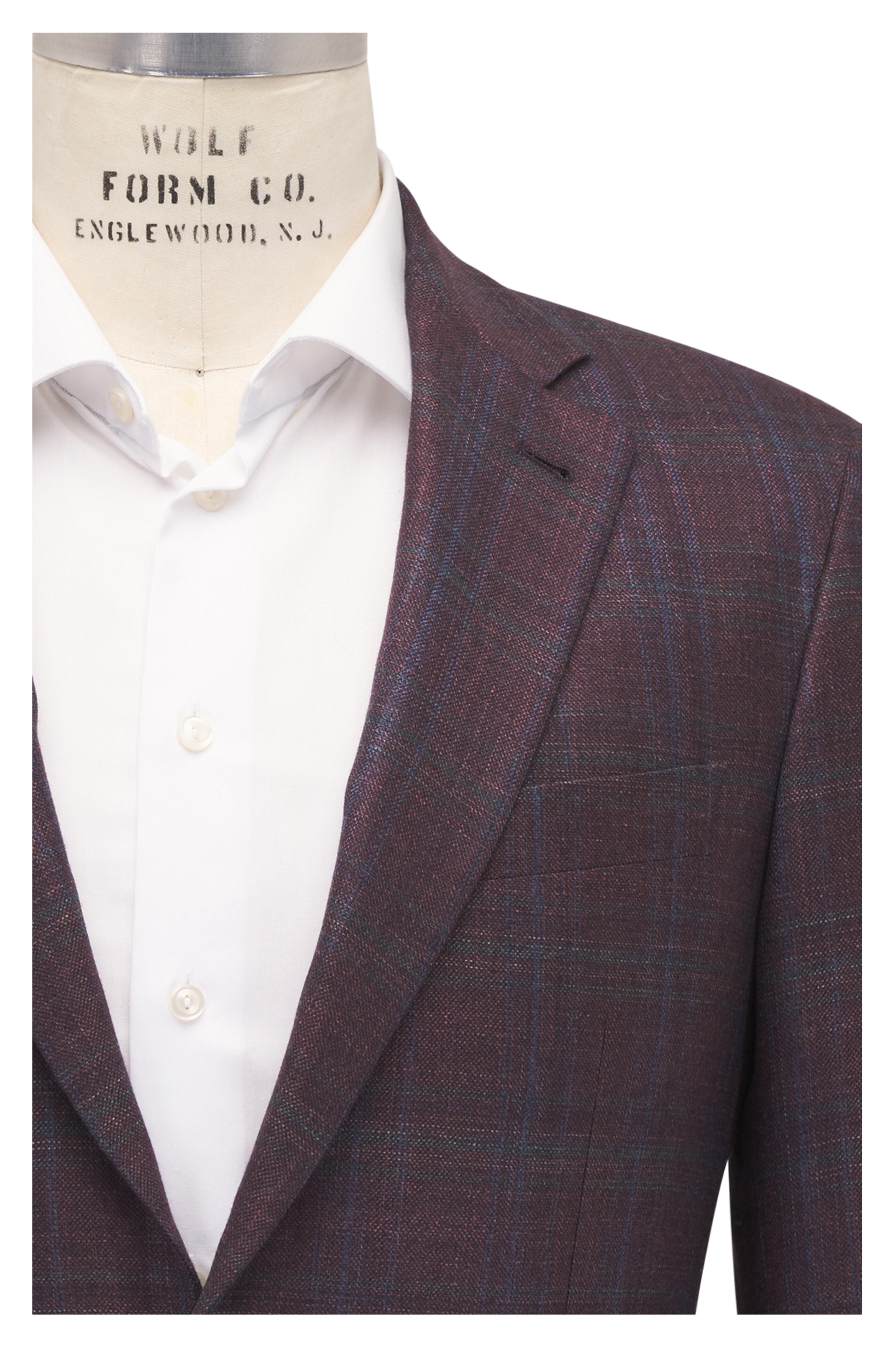 Canali - Kei Burgundy Plaid Silk & Cashmere Sportcoat