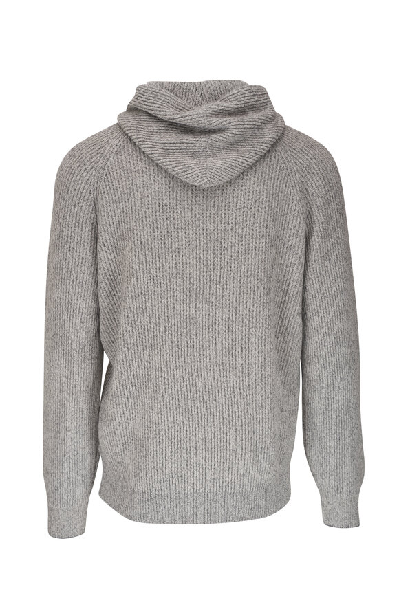 Brunello Cucinelli - Gray Wool, Cashmere & Silk Ribbed Pullover Hoodie