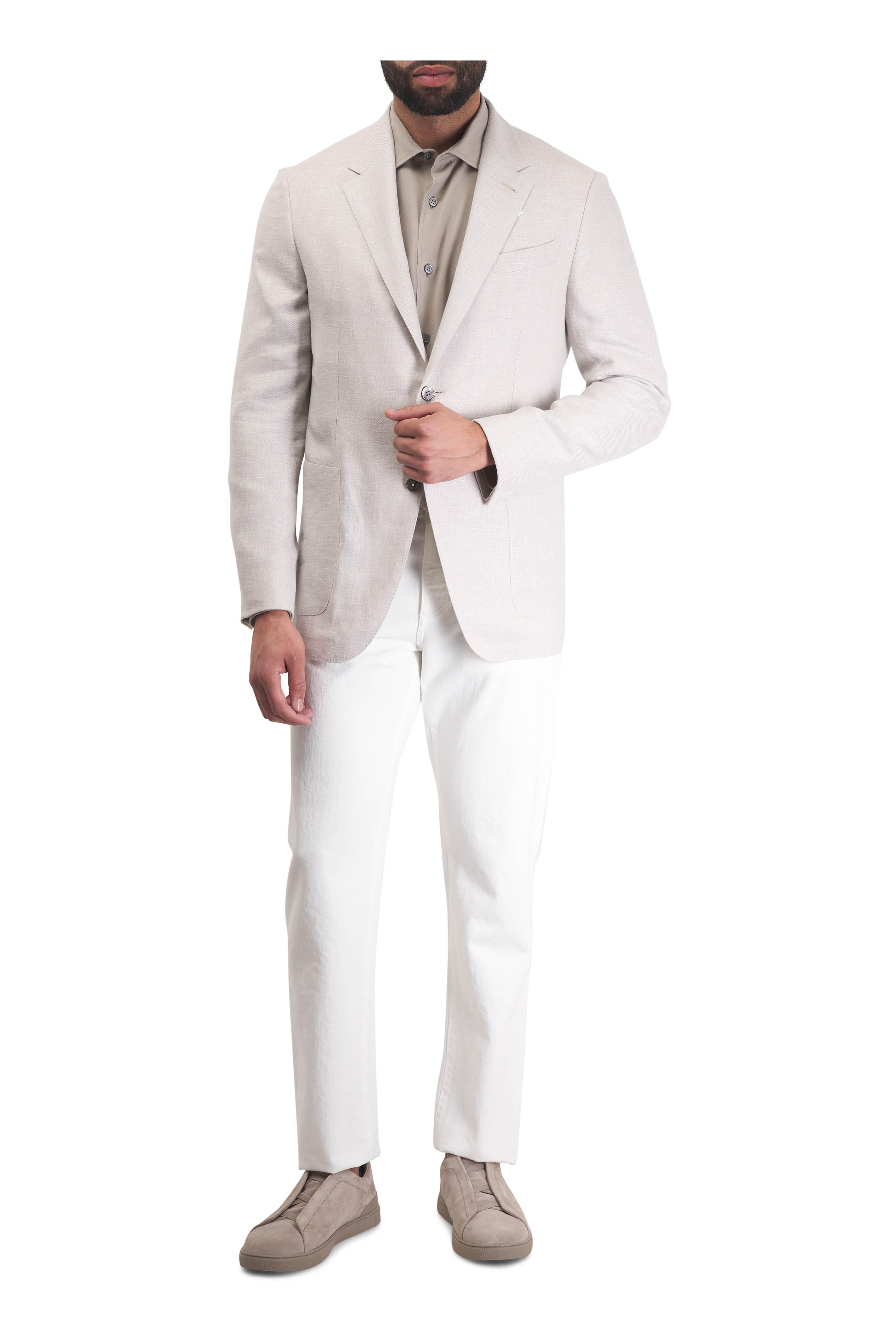 Zegna - Solid Beige Silk Sport Shirt