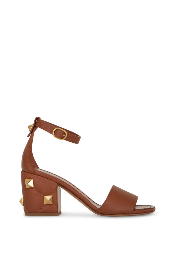 Valentino Garavani - Stud Tan Leather Ankle Strap Sandal, 75mm