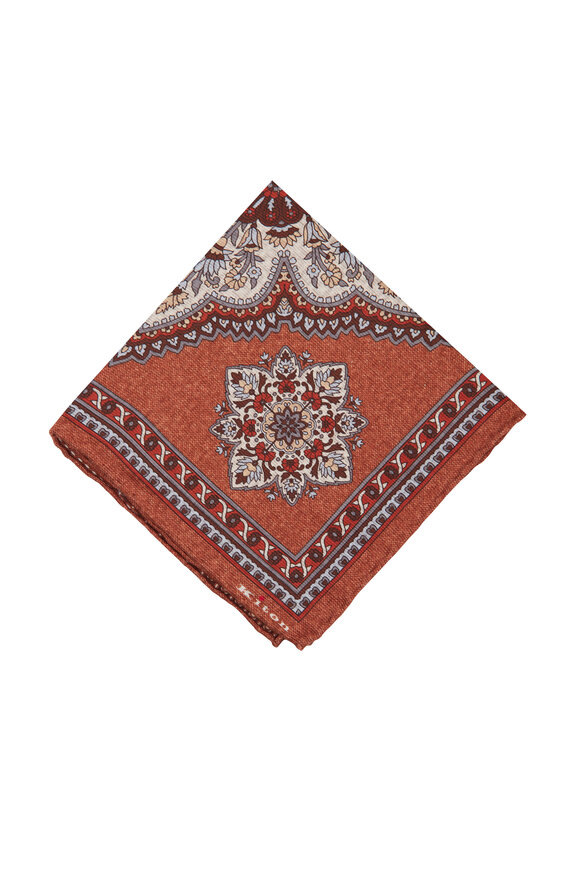 Kiton Orange Reversible Paisley Pocket Square - view 1