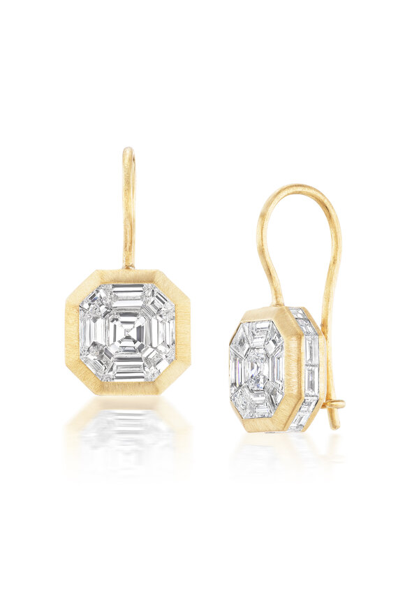 Nam Cho 18k Yellow Gold Asscher Diamond Mosaic Earring