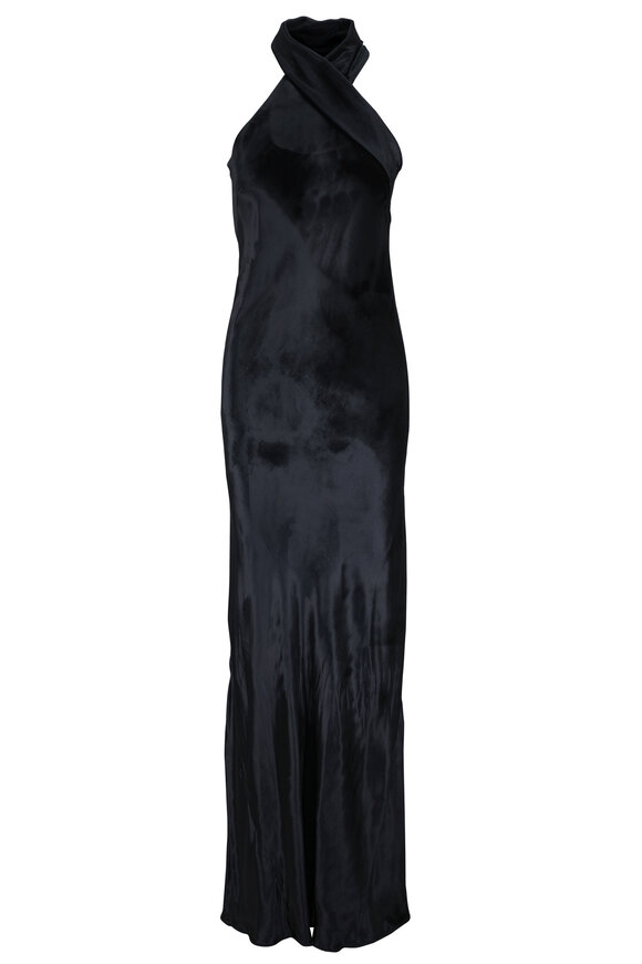 Galvan Pandora Black Satin Gown