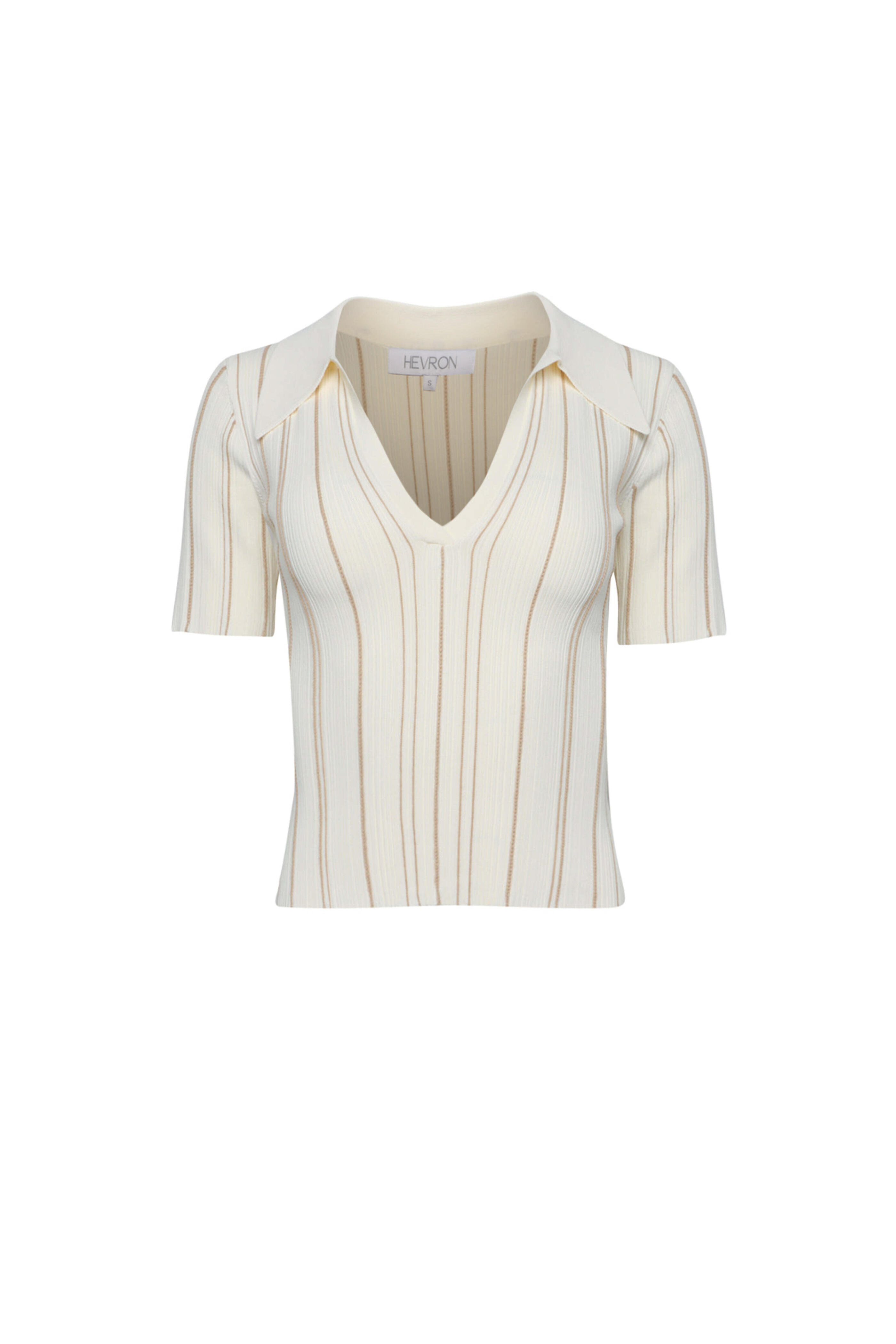 Hevron - Ivory & Wheat Stripe Knit Daisy Polo