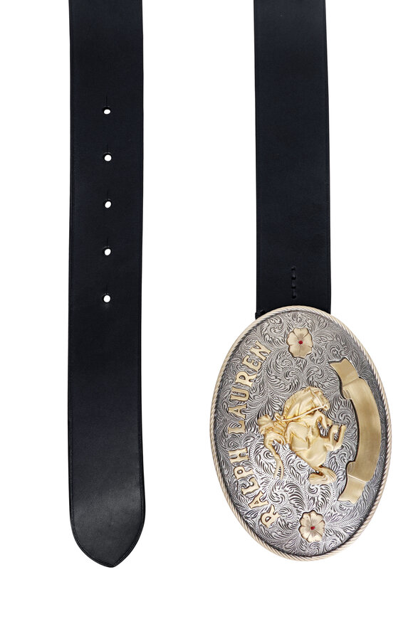 Ralph Lauren Rodeo Buckle Black Vachetta Leather Wide Belt - view 2