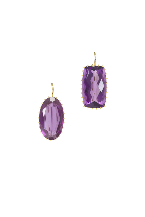 Renee Lewis 18k Yellow Gold Mismatched Amethyst Earring