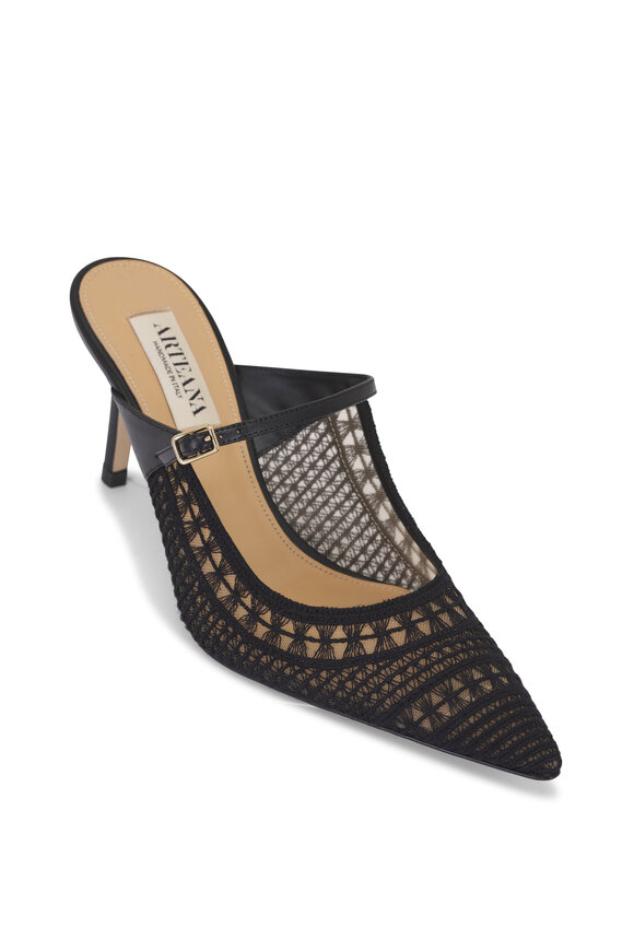 Manolo Blahnik - Ballerimu White & Yellow Floral Lace Mule, 10mm
