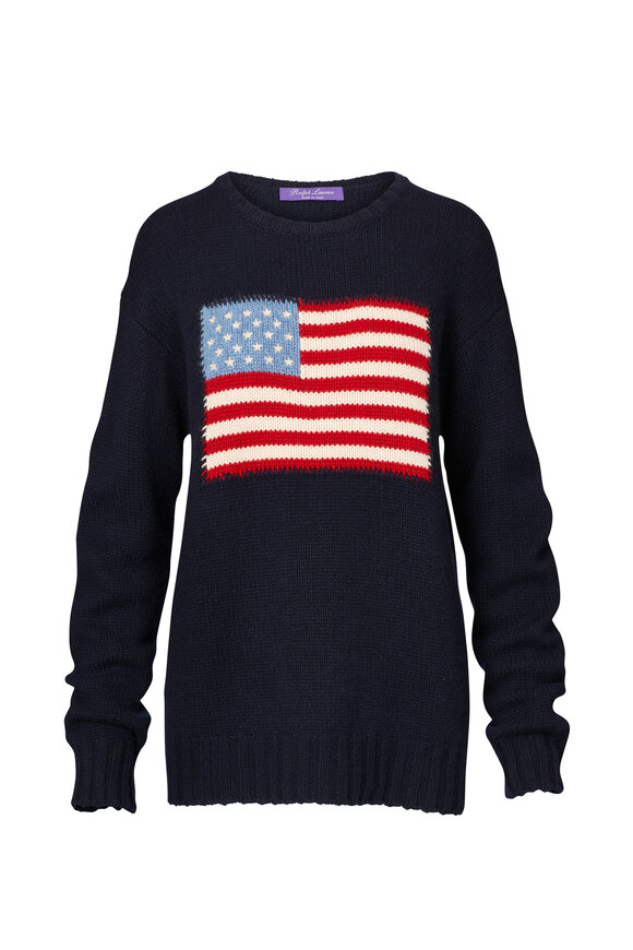Ralph Lauren Midnight American Flag Cashmere Crewneck Sweater