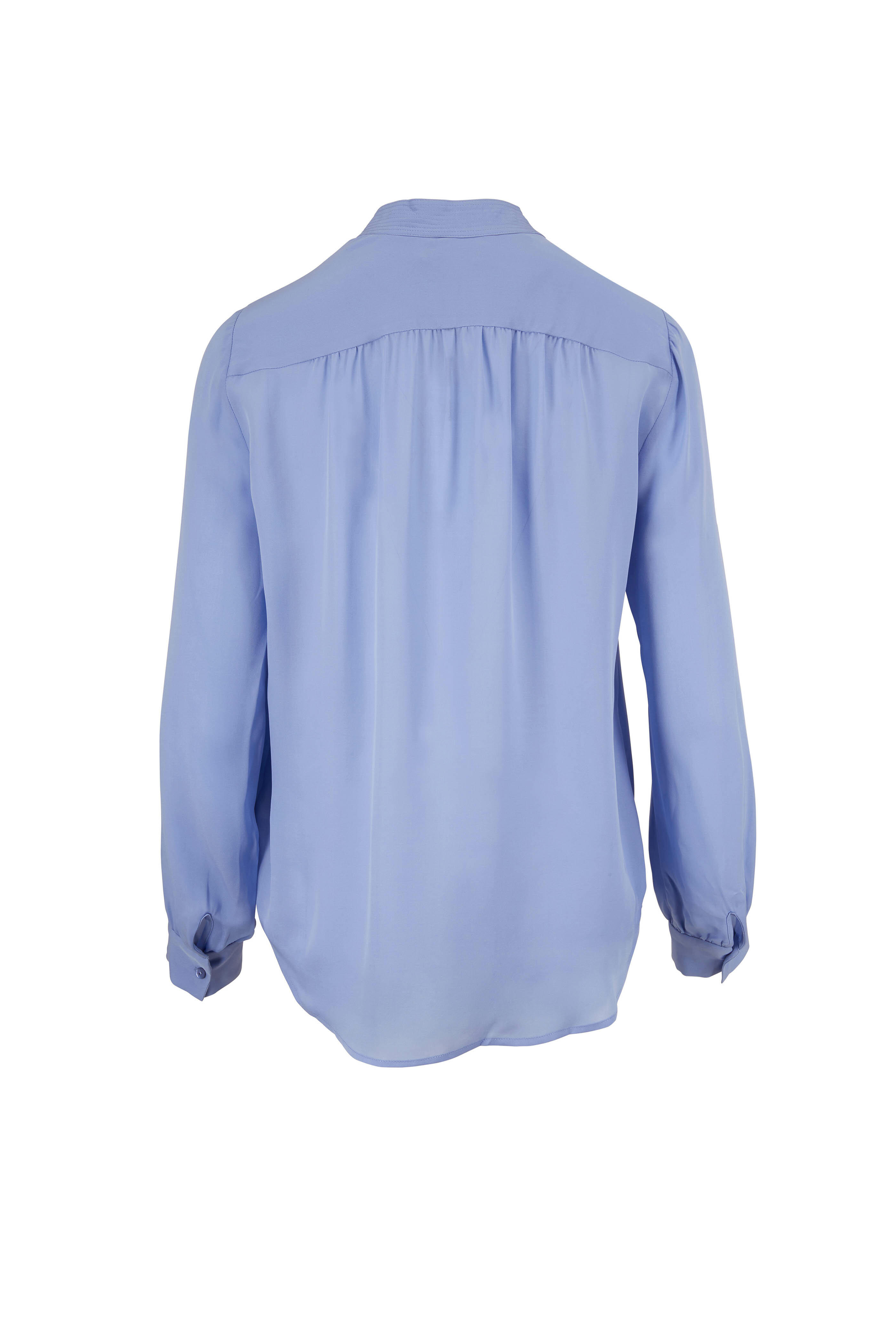 L'Agence - Bianca Blue Silk Banded Collar Blouse