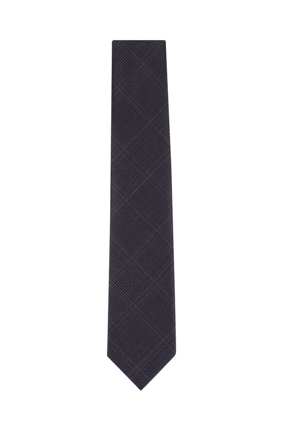Brioni Brown Prince Of Wales 150's Wool Necktie - view 1