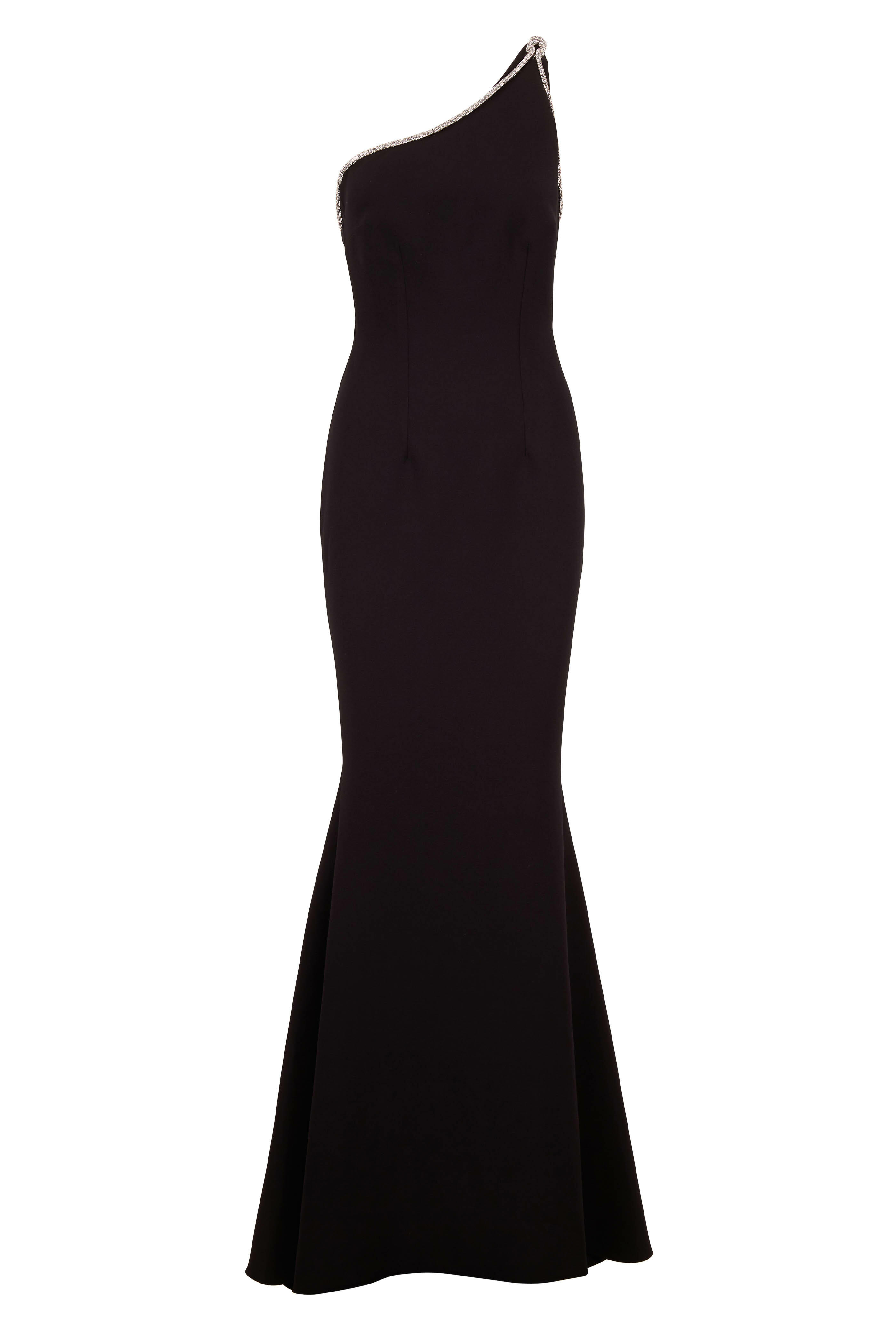 Safiyaa - Electra Black Crêpe Crystal Cord One-Shoulder Gown Safiyaa - Electra Black Crêpe Crystal Cord One-Shoulder Gown