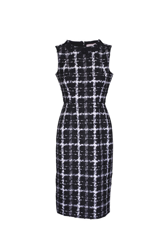 Carolina Herrera Black & White Tweed Sheath Midi Dress