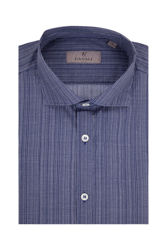 Canali - Blue & White Stripe Sport Shirt