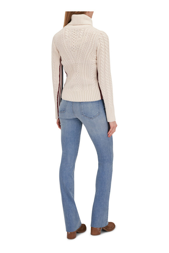 Veronica Beard - Maril Off-White Striped Chunky Wool Turtleneck