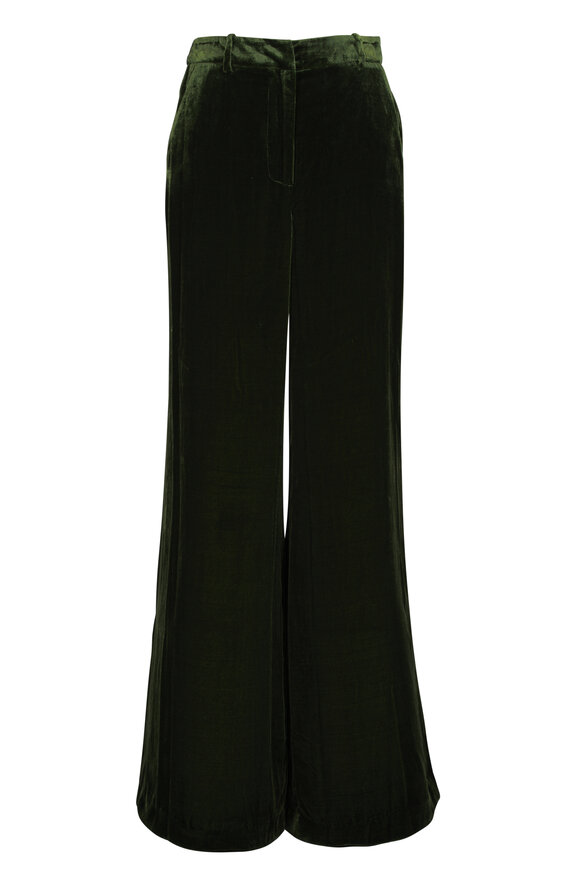 L'Agence Pilar Deep Olive Velvet Wide Leg Pant