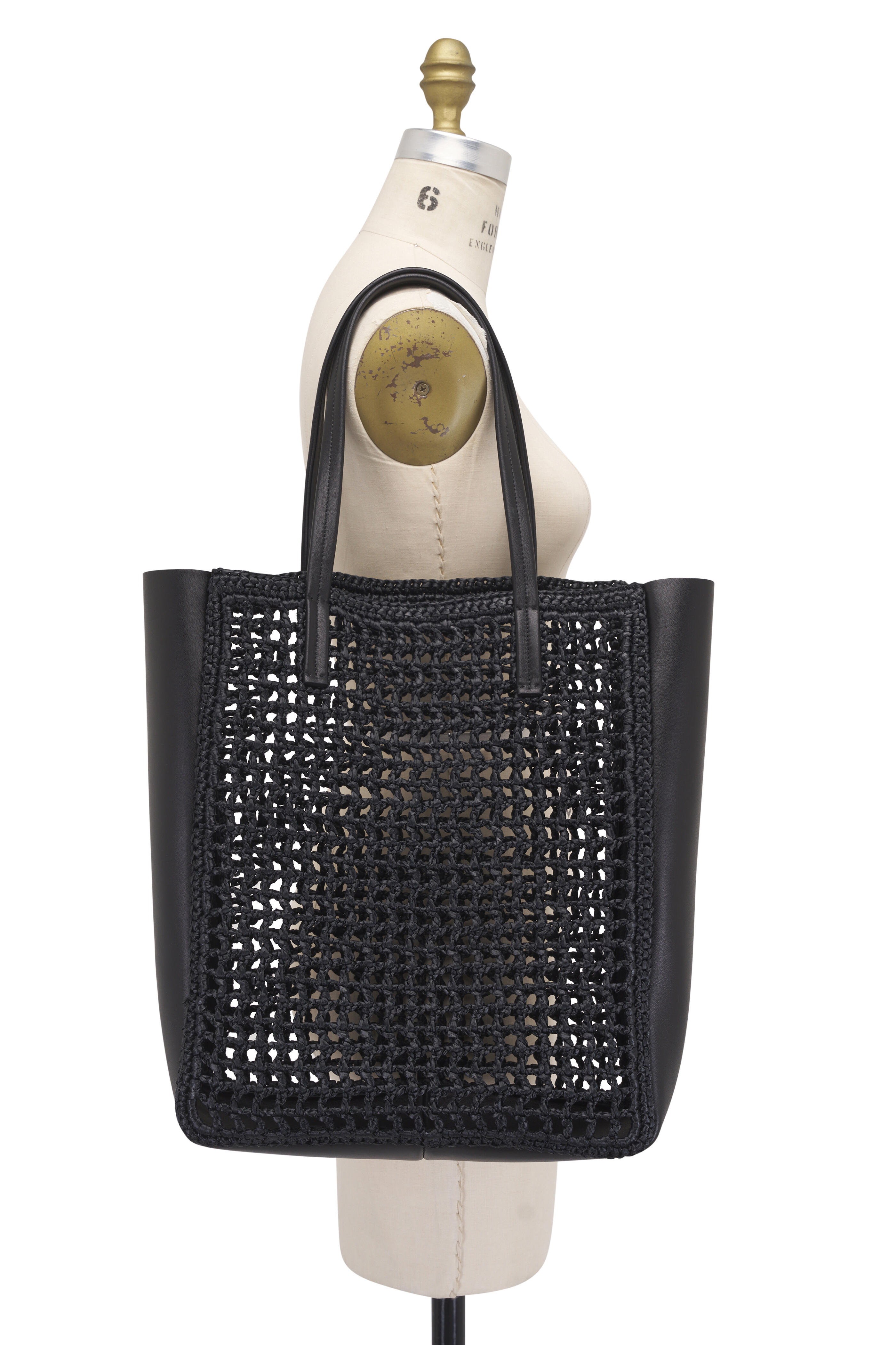 Khaite - Large Zoe Black Patchwork Raffia Tote | Mitchell Stores
