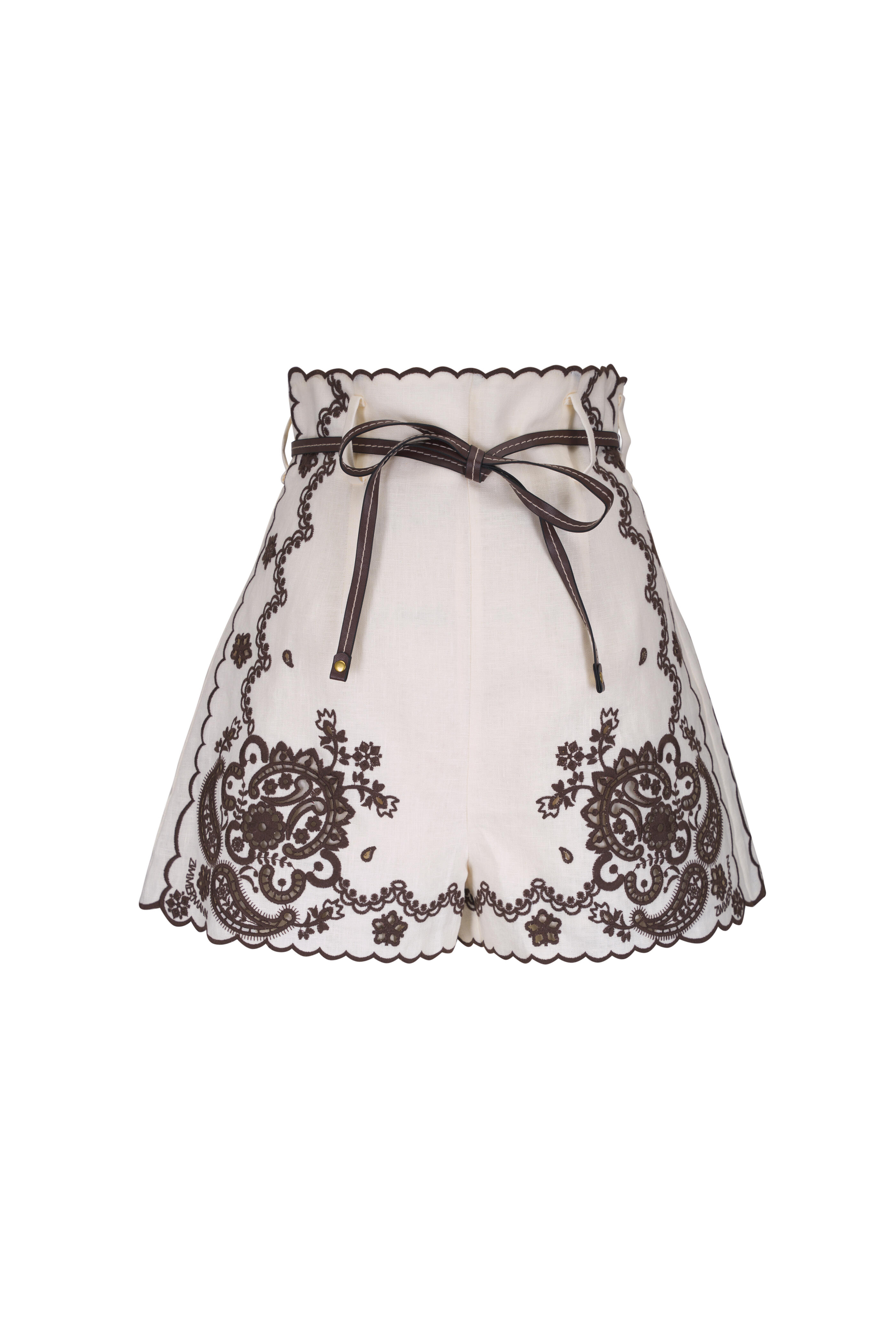 Zimmermann - Ascension Brown & Ivory Embroidered Shorts