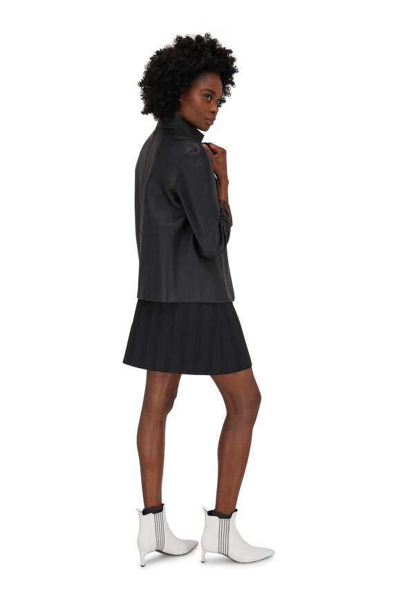 Brunello Cucinelli - Anthracite Wool Tonal Vertical Striped Skirt