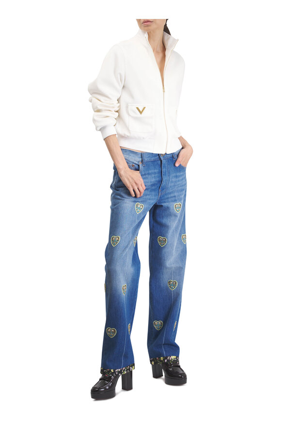 Valentino Medium Blue Heart Embroidered Jean - view 2
