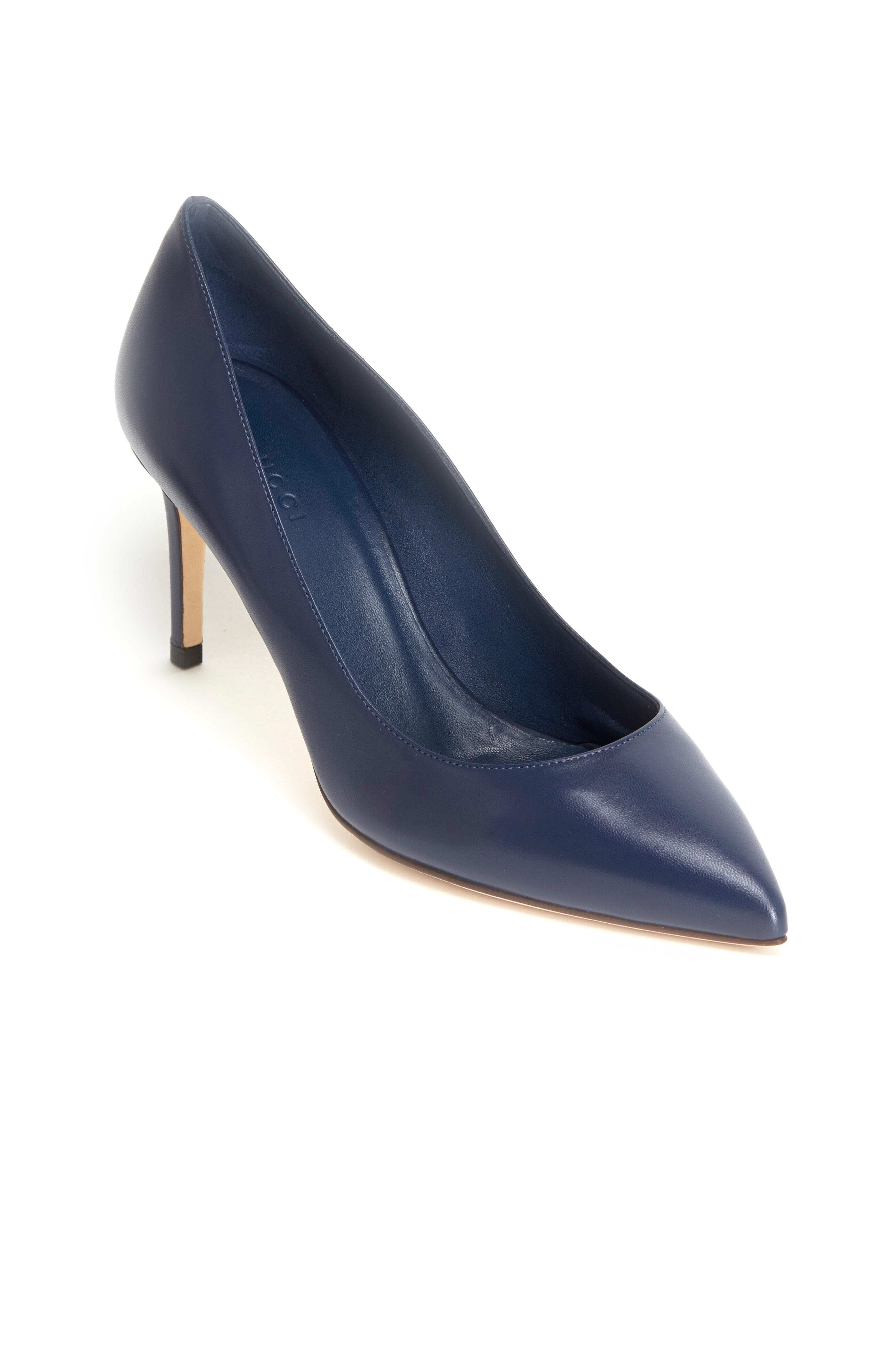 Gucci - Brooke Blue Leather Pumps, 75mm | Mitchell Stores
