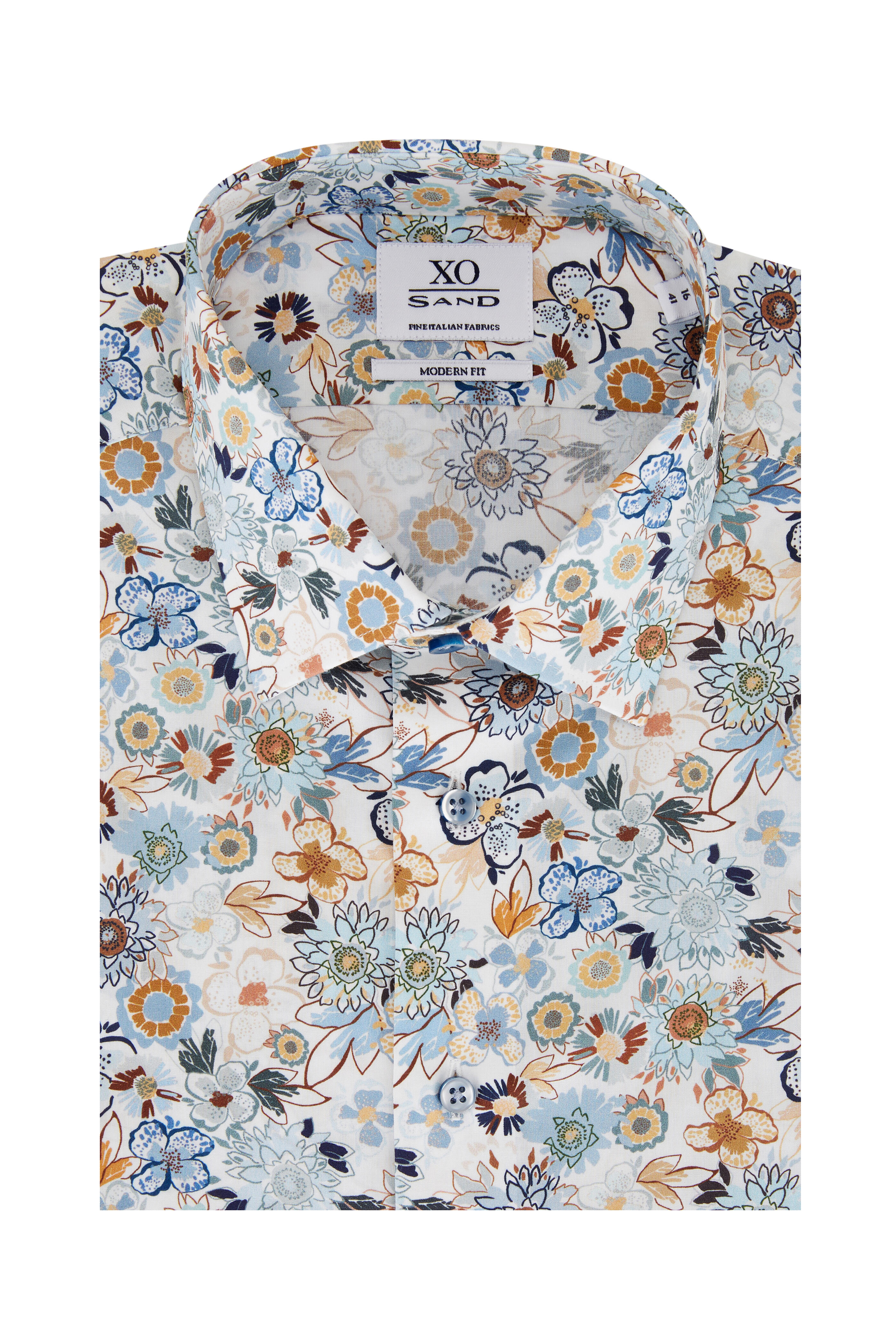 Sand - Gordon Light Blue & Tan Print Sport Shirt