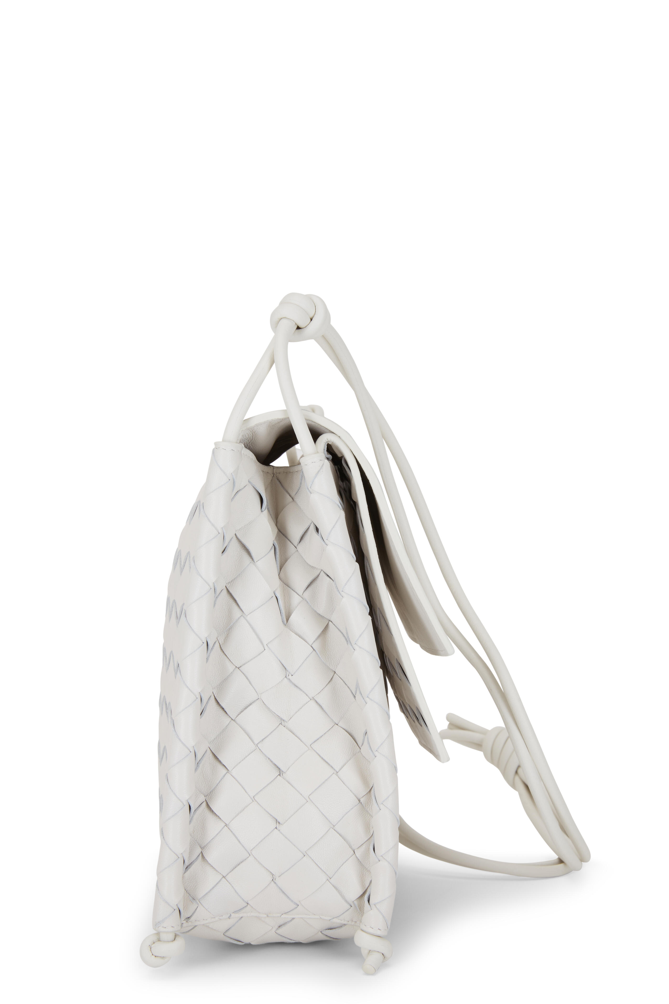 Bottega Veneta - White Woven Leather Double Flap Crossbody Bag