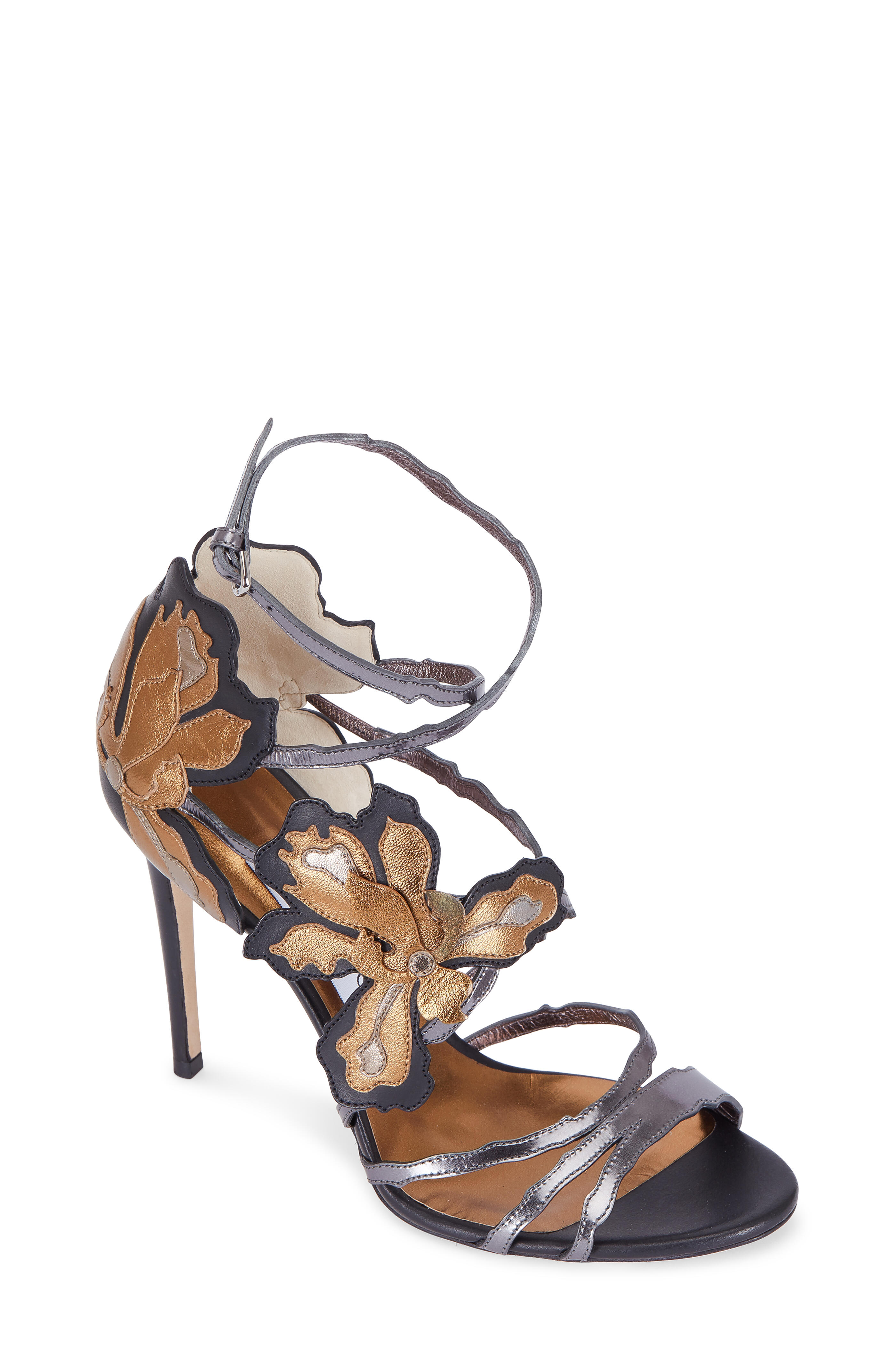 Jimmy Choo - Lolita Gray Mixed Metallic Leather Sandal, 100mm
