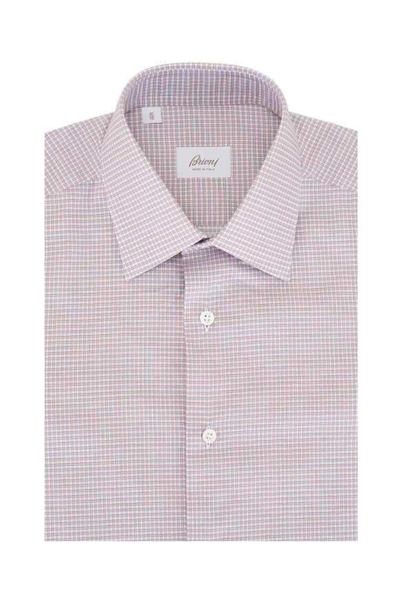 Brioni Orange Check Cotton Sportshirt