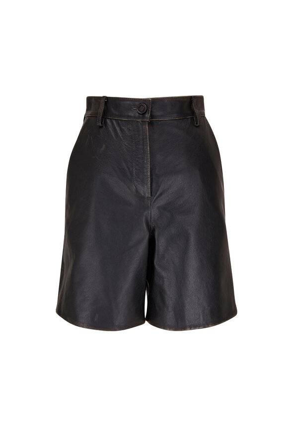 Golden Goose - Journey Black Leather Lived-In Bermuda Shorts