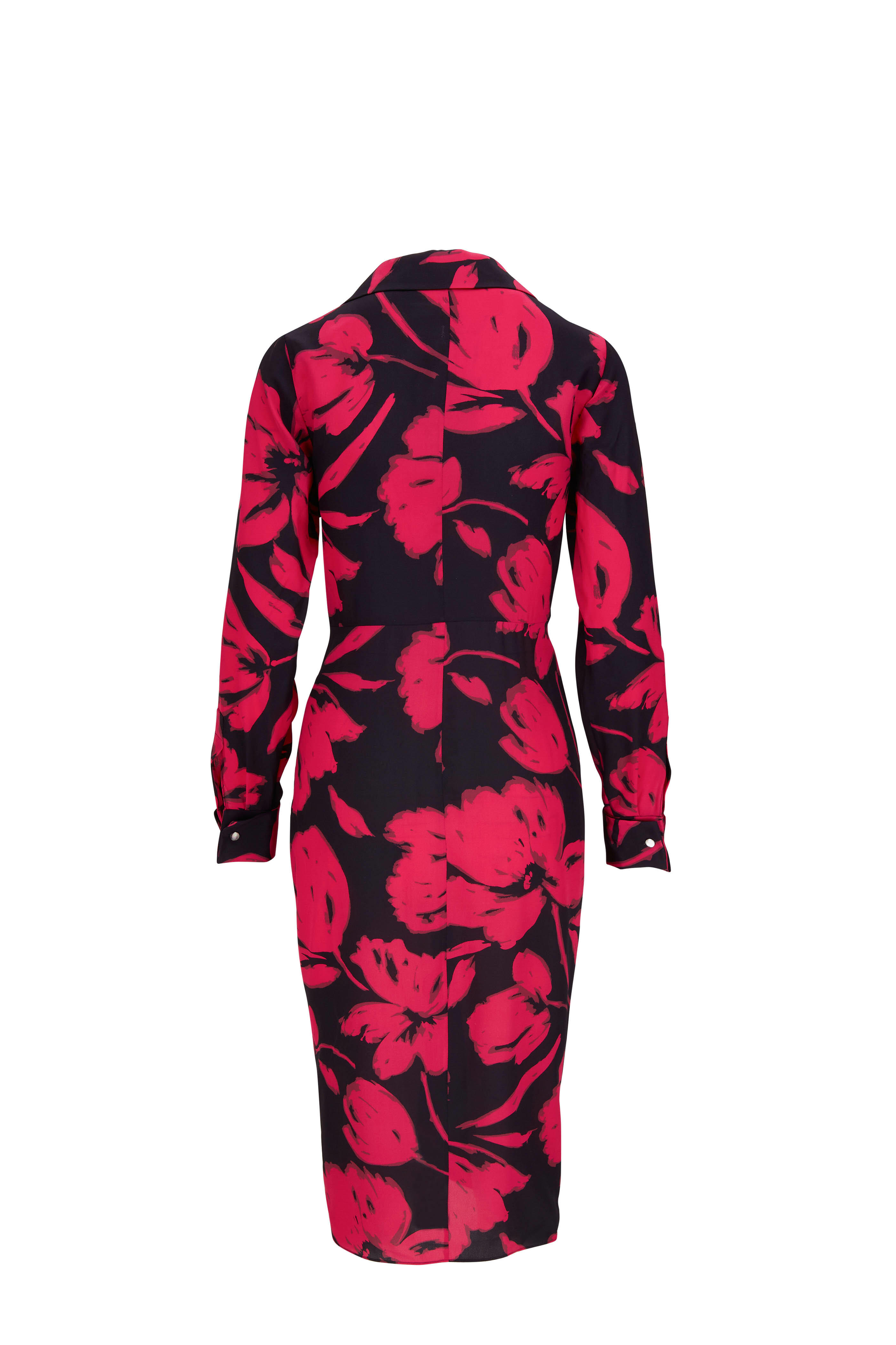 Michael Kors Collection - Pink & Black Long Sleeve Gathered Shirt Dress