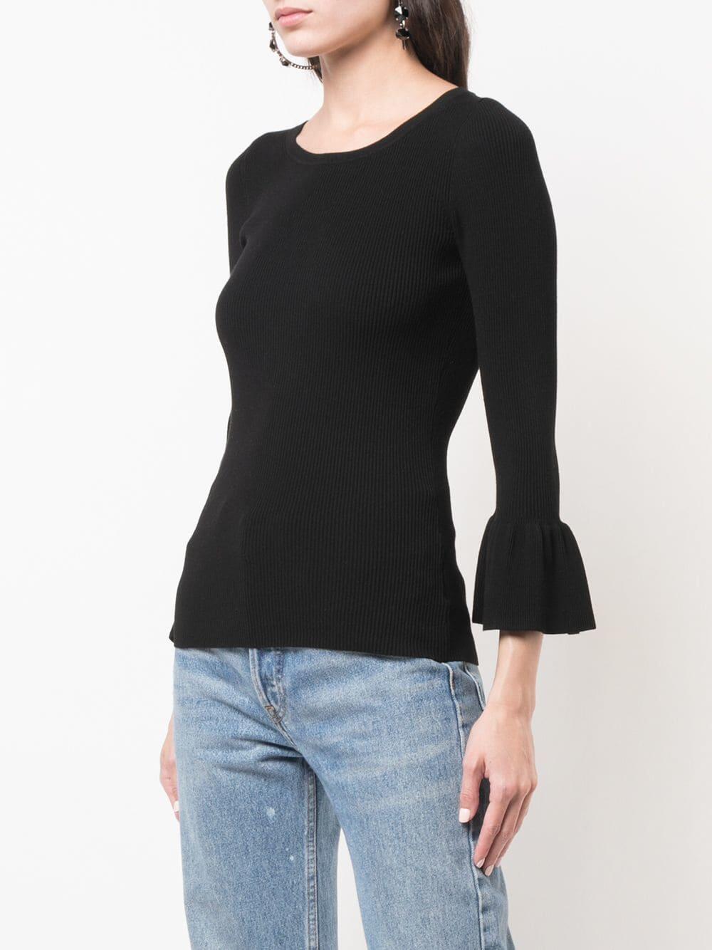 Michael Kors Collection - Black Ribbed Fluted Cuff Sweater