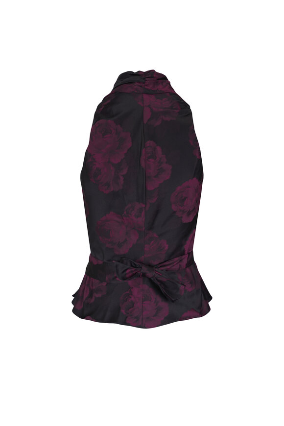 Peter Cohen Black & Burgundy Silk Floral Camo Vest Wrap Top - view 2