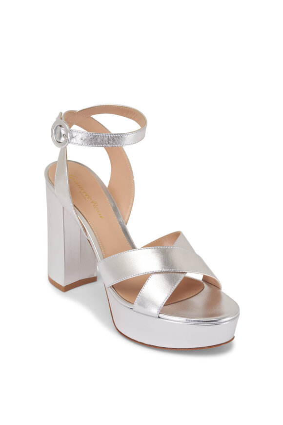 Gianvito Rossi Sabrina Silver Nappa Leather Platform Sandal, 70mm