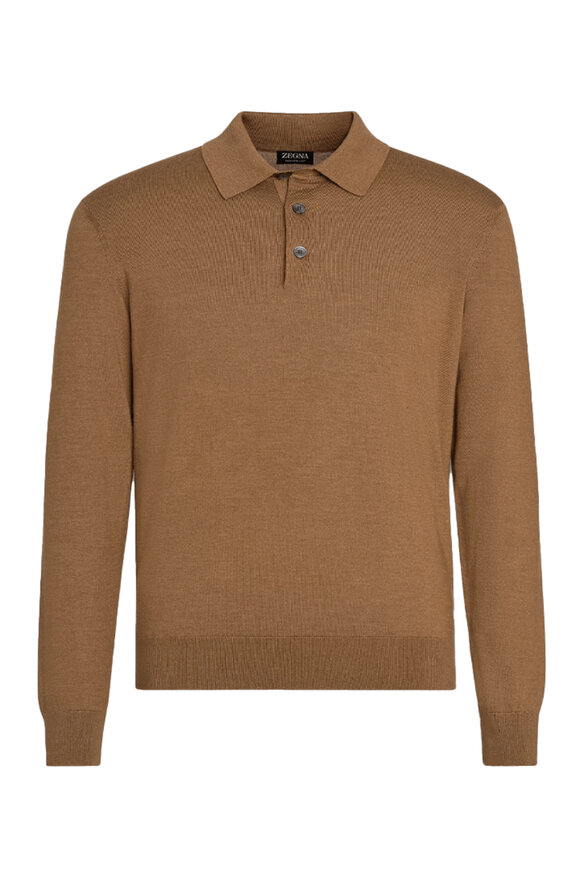 Zegna - Taupe Jacquard Short Sleeve Polo | Mitchell Stores
