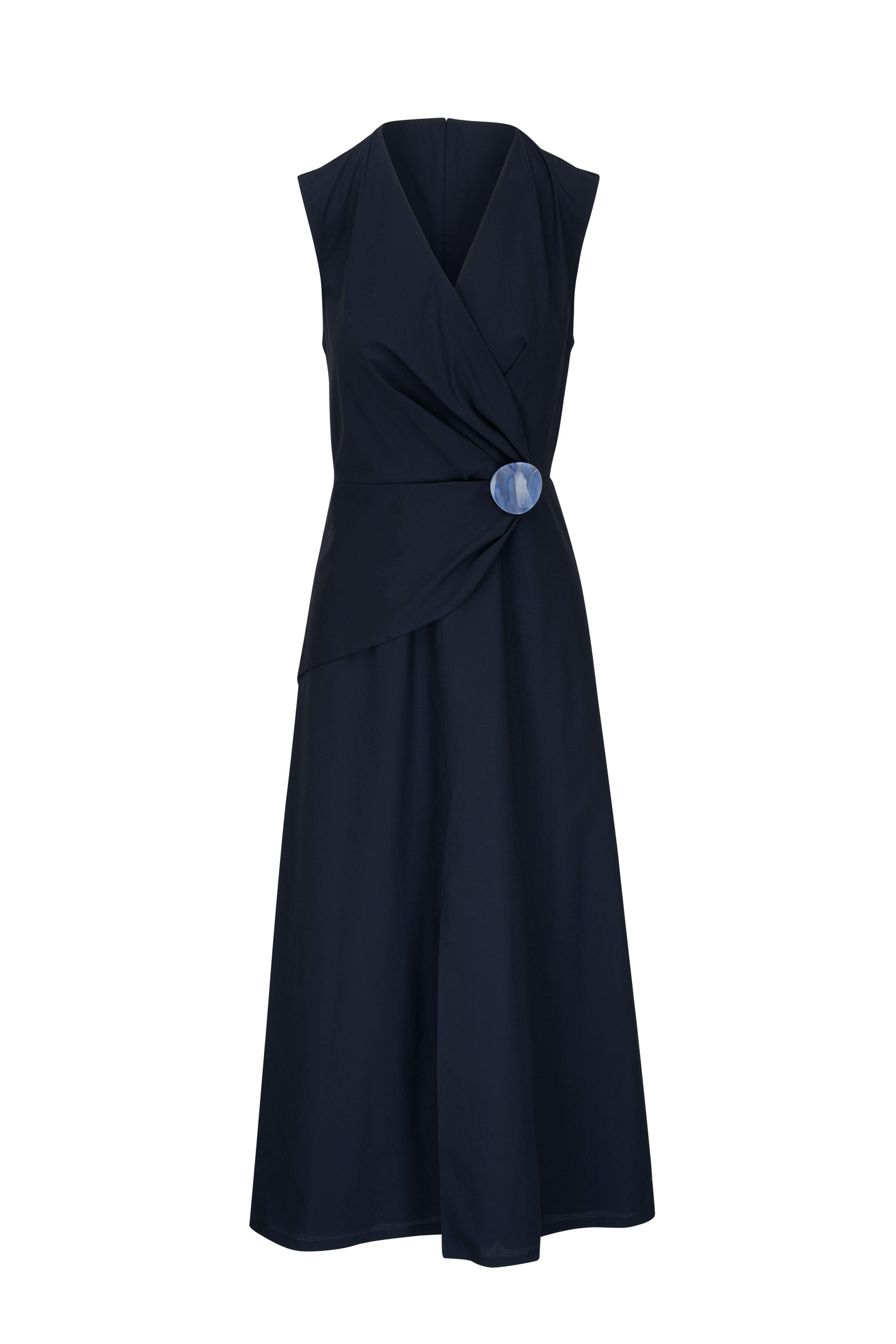 Lela Rose - Navy Cotton Wrap Button Midi Dress | Mitchell Stores