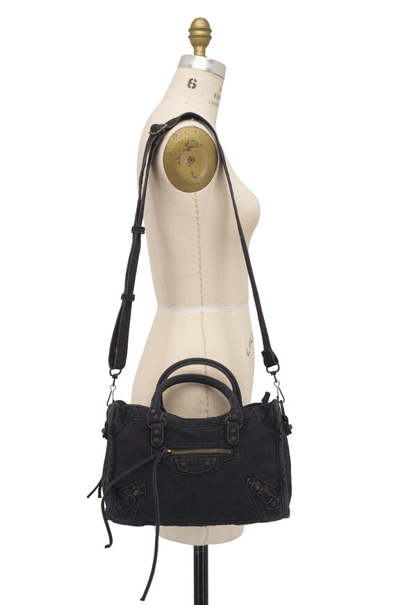 Balenciaga Small Le City Black Denim Top Handle Bag - view 6