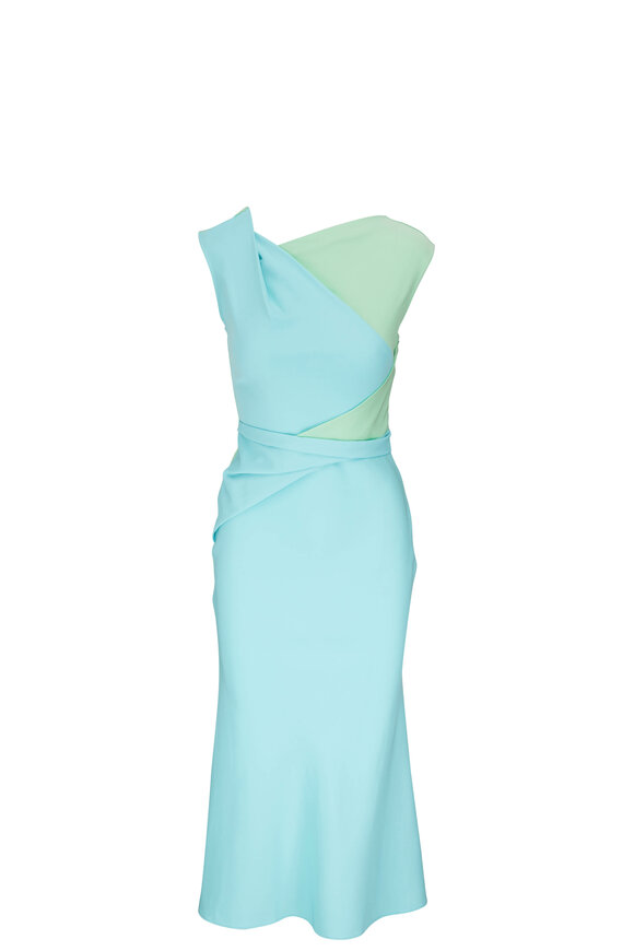 Roland Mouret - Blue & Green Asymmetric Stretch Cady Midi Dress