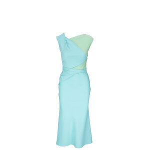 ROLAND MOURET キャディガウン Roland Mouret - Blue & Green Asymmetric Stretch Cady Midi Dress