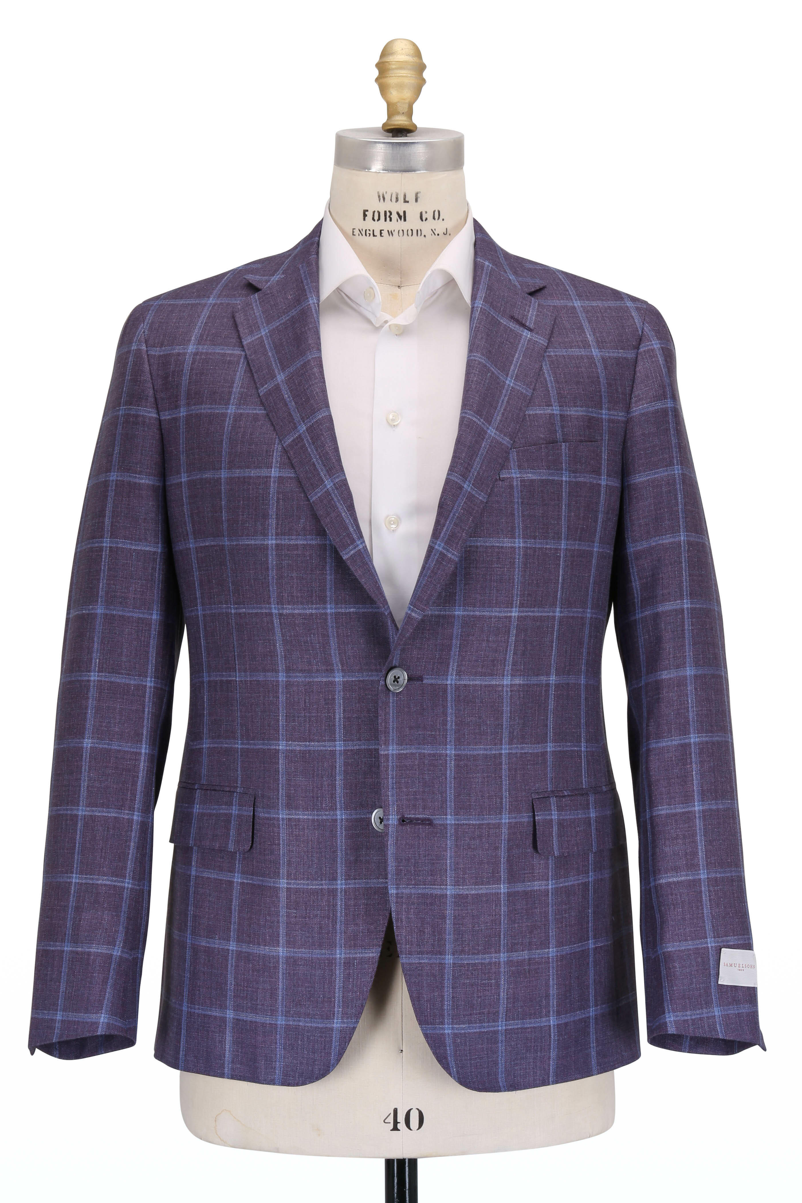Samuelsohn - Baylor2 Purple Wool,Silk & Linen Plaid Sportcoat