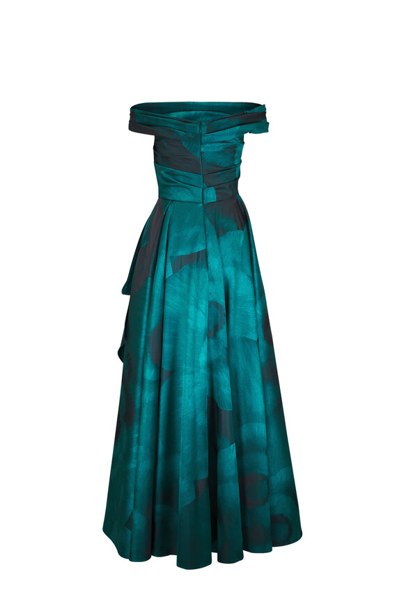 Talbot Runhof - Lisianthus Jacquard Jade Draped Gown