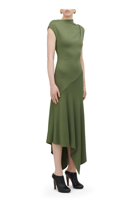 McQueen - Khaki Green Jersey Midi Dress 