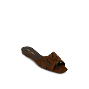 Saint Laurent - Tribute Brown Suede Flat Sandal | Mitchell