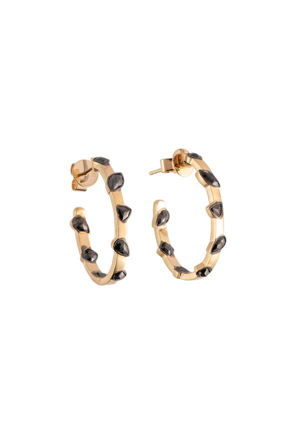 Sylva & Cie 18k Yellow Gold Black Diamond Oval Hoops - view 1