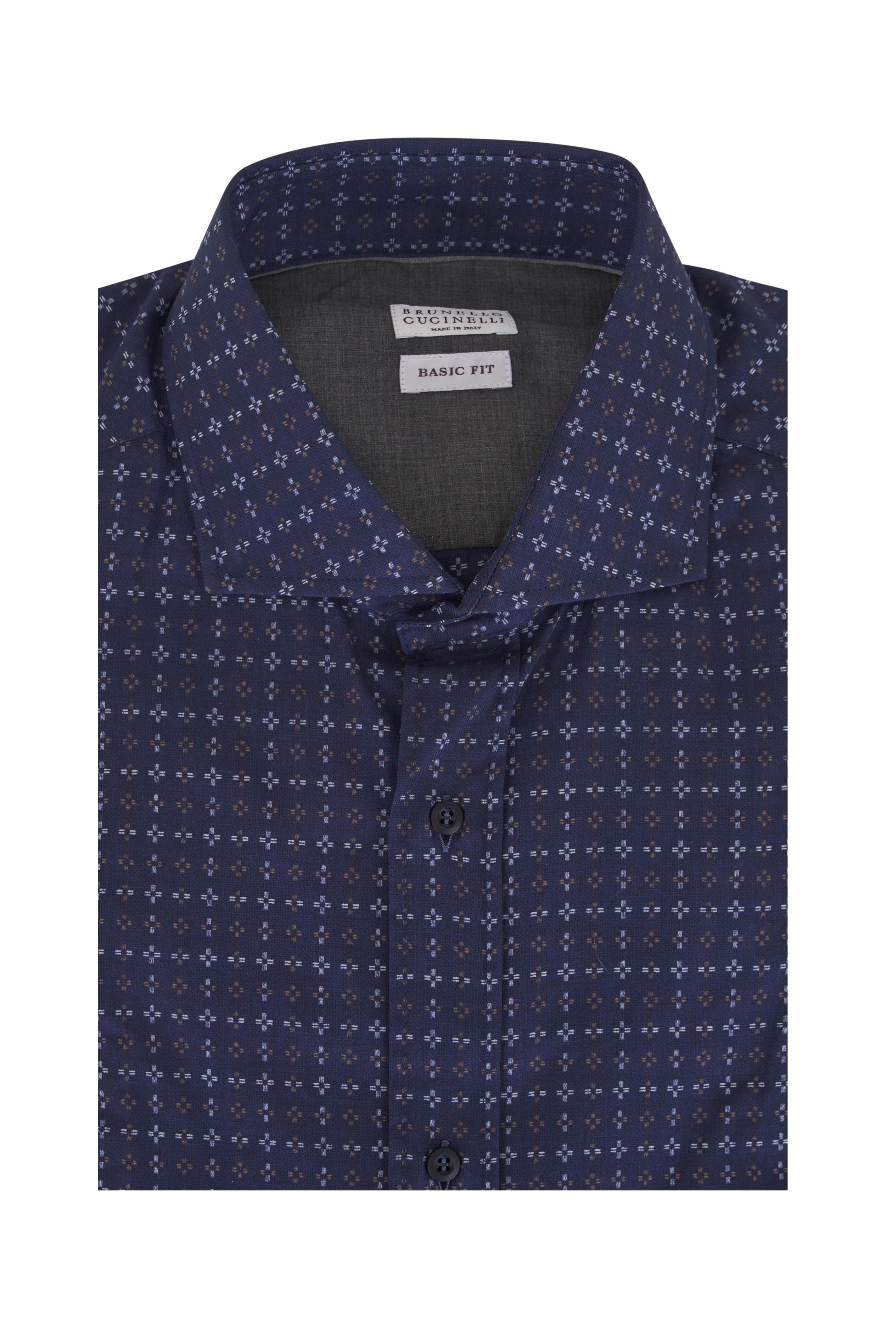 Brunello Cucinelli - Ocean Blue Print Cotton Woven Sport Shirt