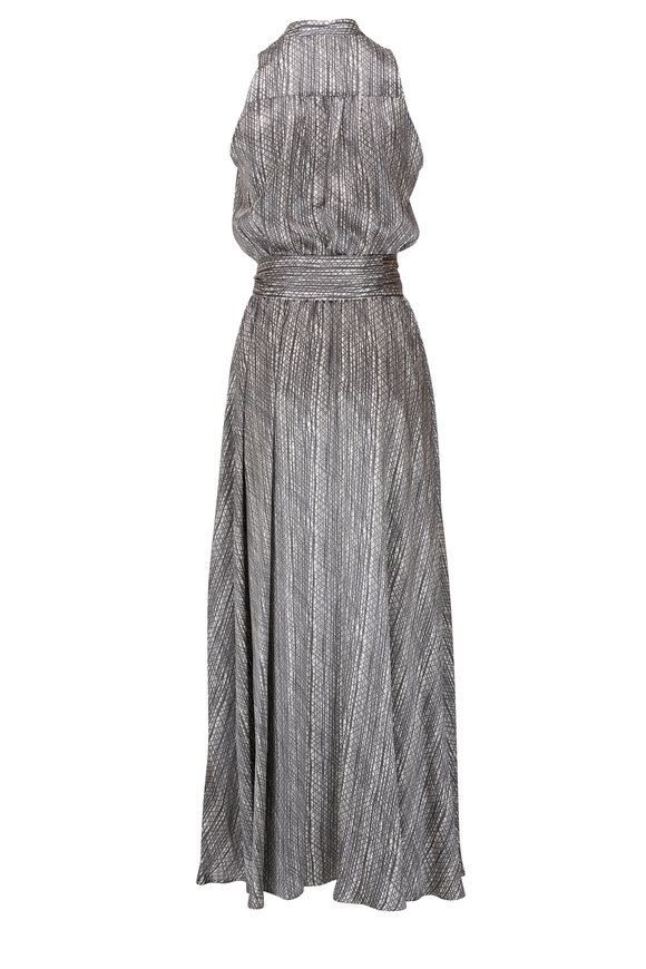 Kiton - Light Gray Silk Belted Maxi Dress 