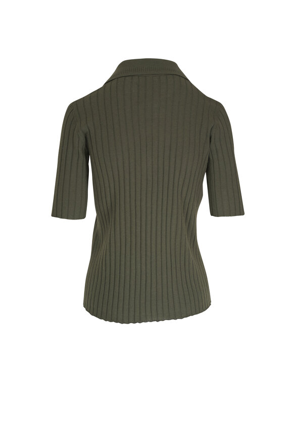 Lisa Yang - Freda Dark Moss Ribbed Cashmere Polo 