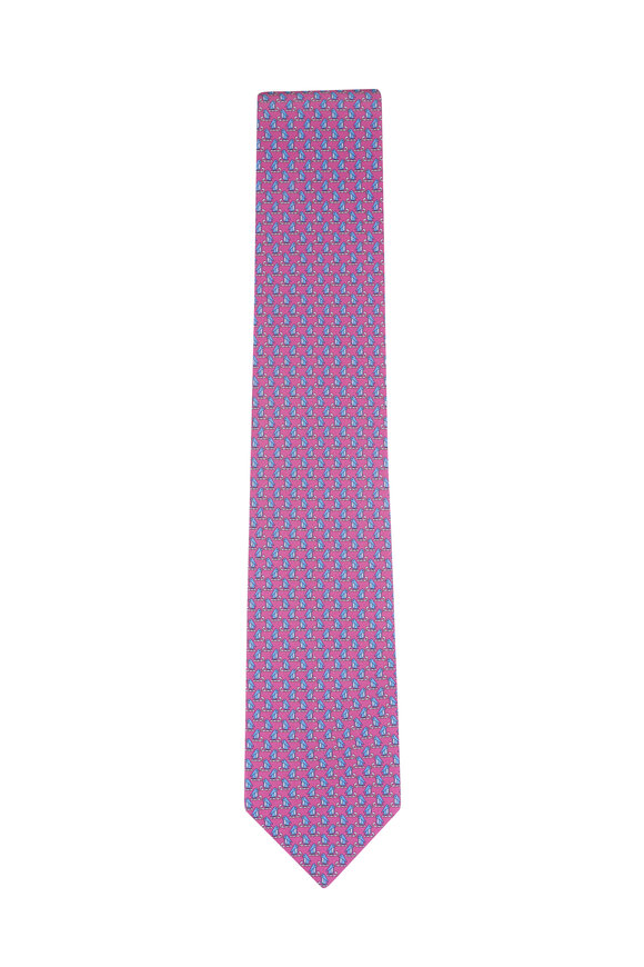 Ferragamo Pink Penguin Print Silk Necktie