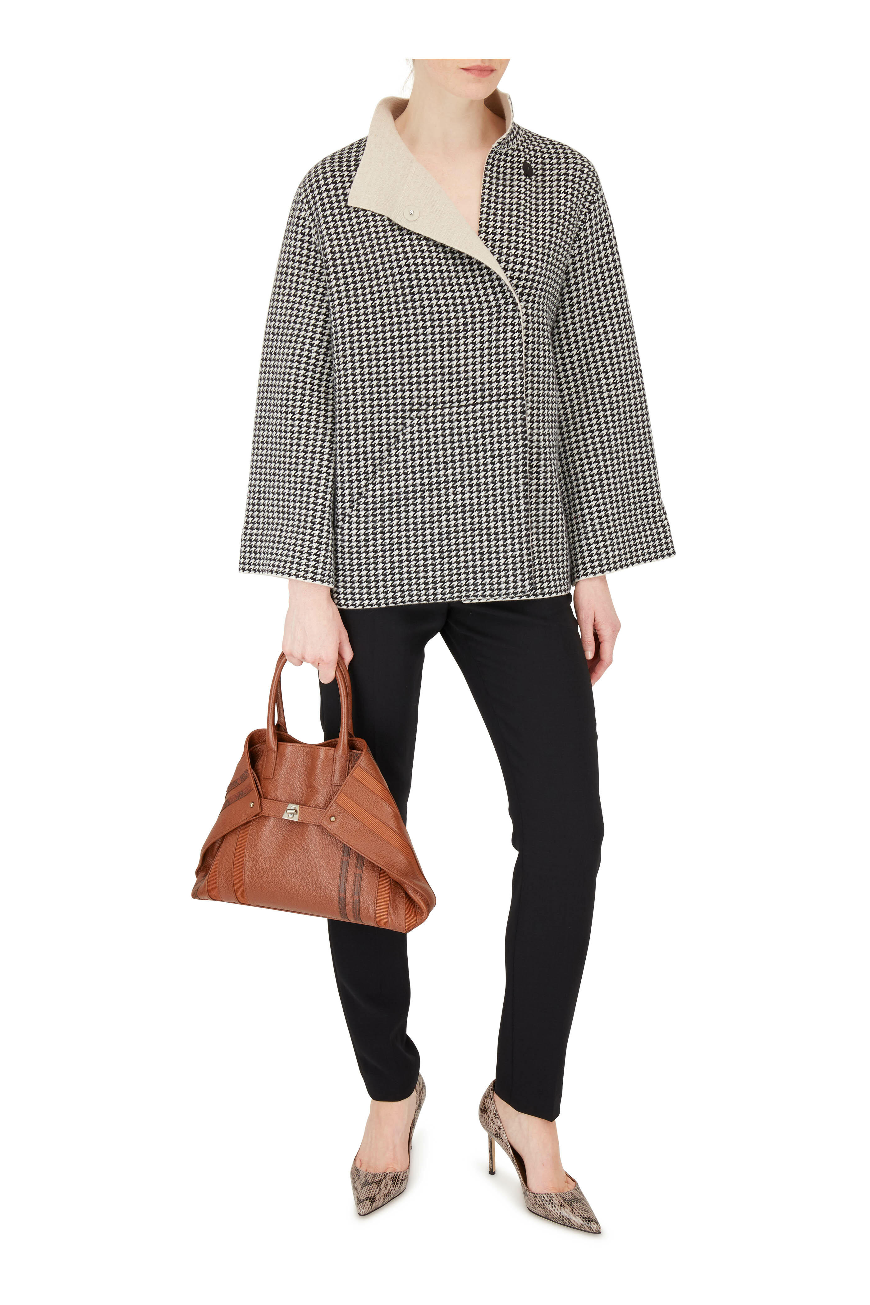Akris - Black & Birch Houndstooth Reversible Jacket