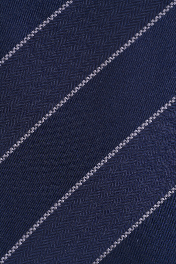 Brunello Cucinelli - Navy Blue Stripe Chevron Silk Necktie