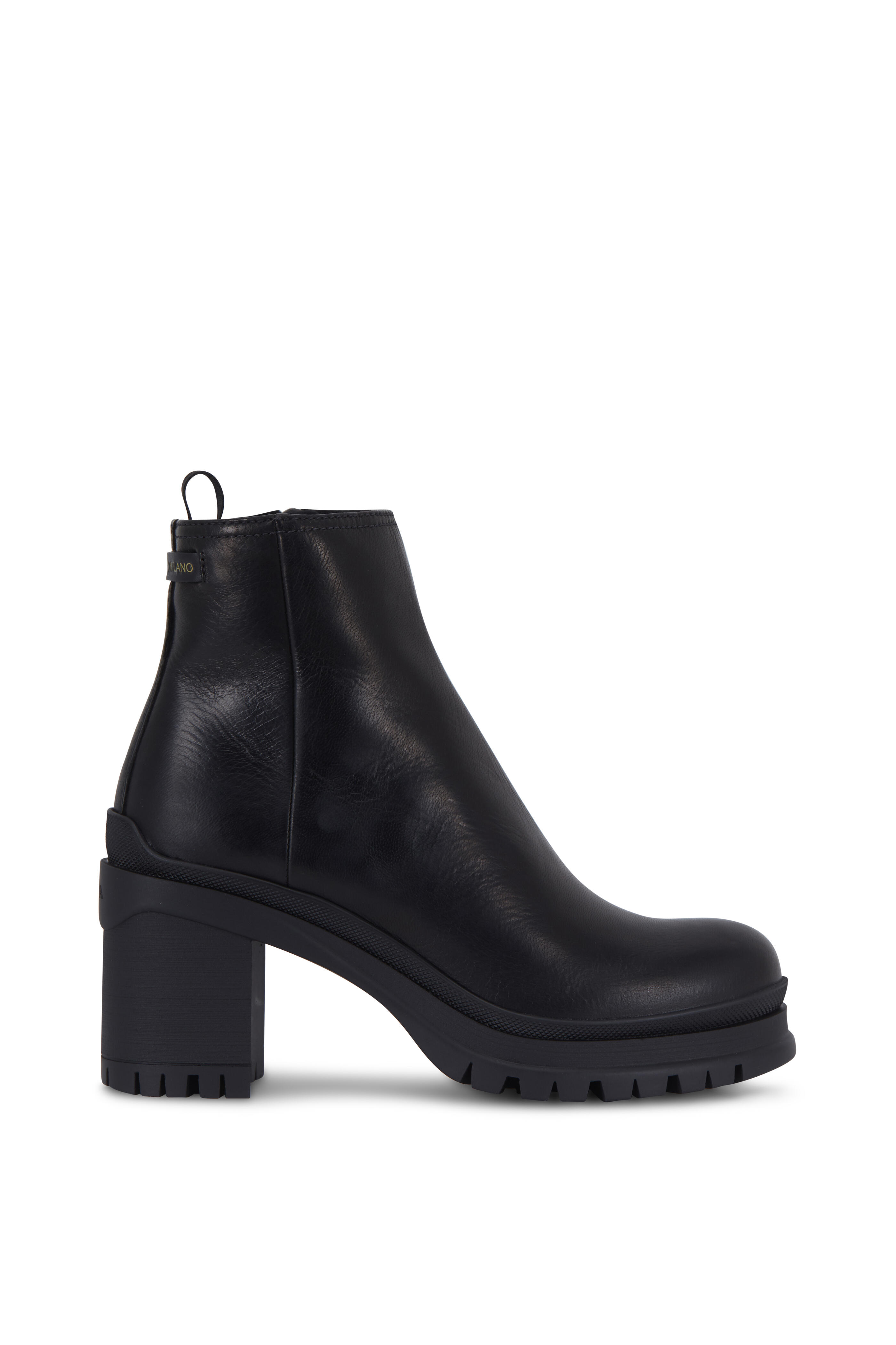 Prada - Black Leather Lug Sole Bootie, 55mm | Mitchell Stores